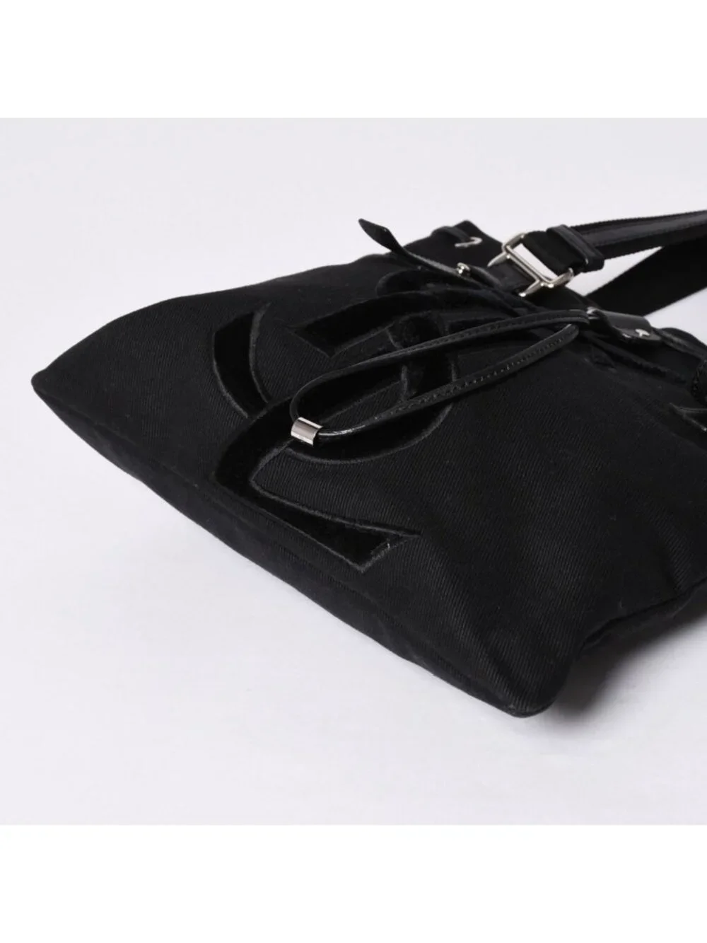 Saint Laurent Kahala Handbag Canvas Leather Black Logo Embroidery